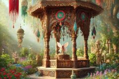 DALL·E-2025-07-11-21.37.55-A-highly-photorealistic-close-up-vertical-fantasy-garden-scene-in-bright-summer-daylight.-In-the-center-is-a-beautifully-ornate-bamboo-gazebo-designe
