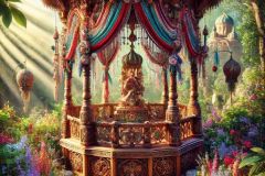 DALL·E-2025-07-11-21.37.57-A-highly-photorealistic-close-up-vertical-fantasy-garden-scene-in-bright-summer-daylight.-In-the-center-is-a-beautifully-ornate-bamboo-gazebo-designe