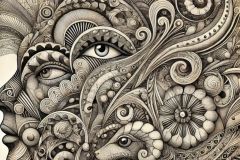 DALL·E-2025-07-16-21.09.16-A-surreal-Zentangle-artwork-where-the-intricate-patterns-transform-into-imaginative-dreamlike-creatures-and-faces.-The-design-blends-abstract-shapes-
