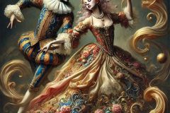 DALL·E-2025-10-11-00.54.05-An-ultra-hyperrealistic-surreal-baroque-full-body-vertical-portrait-of-a-court-jester-dancing-with-a-beautiful-woman-in-the-same-ornate-style.-Both-fi