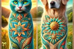 DALL·E-2025-09-13-01.01.36-An-ultra-hyperrealistic-vertical-full-body-portrait-of-a-cat-and-a-dog-standing-side-by-side-as-a-pair-in-a-style-inspired-by-Mary-Ooms.-Their-fur-is