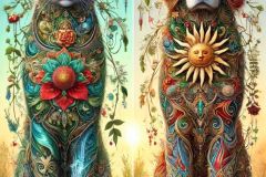 DALL·E-2025-09-13-01.01.49-An-ultra-hyperrealistic-vertical-full-body-portrait-of-a-cat-and-a-dog-standing-side-by-side-as-a-pair-designed-in-ornate-fantasy-style-inspired-by-M
