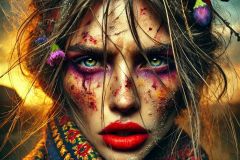 DALL·E-2025-06-29-21.43.04-Extreme-close-up-portrait-of-a-dramatic-woman-inspired-by-Serbian-folklore.-Her-expression-is-intense-and-wild-with-disheveled-hair-braided-with-wild