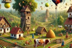 DALL·E-2025-06-29-21.44.13-Photorealistic-surreal-village-scene-inspired-by-the-style-of-naive-painters-and-Serbian-rural-imagination.-It-is-daytime-with-bright-clear-summer-l