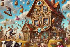 DALL·E-2025-06-29-21.44.36-Extreme-close-up-photorealistic-surreal-village-scene-during-a-sunny-day-inspired-by-naive-art-and-full-of-whimsical-chaotic-details.-In-the-foreg