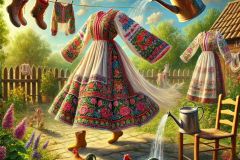 DALL·E-2025-06-29-21.44.57-Photorealistic-surreal-village-scene-in-daylight-extreme-close-up.-Beautiful-richly-embroidered-traditional-folk-costumes-are-walking-on-their-own-