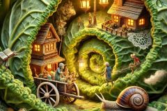 DALL·E-2025-06-30-20.16.54-Extreme-close-up-photorealistic-surreal-scene-inside-a-cabbage-inspired-by-the-style-of-Milic-of-Macva.-Hidden-between-the-cabbage-leaves-is-a-minia