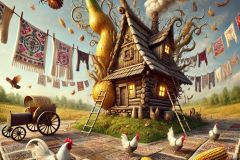 DALL·E-2025-06-30-20.17.41-Extreme-close-up-photorealistic-surreal-rural-folklore-scene-inspired-by-the-style-of-Milic-of-Macva.-A-crooked-wooden-house-grows-out-of-a-giant-gou