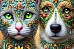 DALL·E-2025-09-13-01.02.33-An-ultra-hyperrealistic-vertical-close-up-portrait-of-a-cat-and-a-dog-side-by-side-in-ornate-fantasy-style-inspired-by-Mary-Ooms.-Their-faces-and-upp