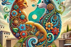DALL·E-2025-09-13-01.03.29-An-ultra-hyperrealistic-artistic-logo-style-image-set-in-a-bright-summer-day.-A-cat-and-a-dog-are-intertwined-in-a-yin-yang-composition-richly-decora