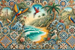 DALL·E-2025-09-13-01.04.14-An-ultra-detailed-ornate-and-colorful-azulejos-style-wall-mural-inspired-by-Cape-Verde-showing-the-sea-beaches-and-tropical-nature.-The-mural-depi