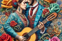 DALL·E-2025-09-13-01.04.42-An-ultra-detailed-ornate-and-colorful-azulejos-style-vertical-mural-inspired-by-Portuguese-fado.-The-close-up-artwork-shows-a-fado-singer-and-a-guita