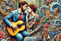 DALL·E-2025-09-13-01.04.51-An-ultra-detailed-ornate-and-colorful-azulejos-style-vertical-mural-inspired-by-Portuguese-fado.-The-close-up-artwork-shows-a-fado-singer-and-a-guita