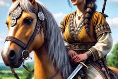 DALL·E-2025-09-14-12.57.26-An-ultra-hyperrealistic-vertical-portrait-of-an-ancient-Balkan-warrior-queen-on-horseback-shown-from-head-to-knees.-She-sits-proudly-and-powerfully-o