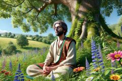 DALL·E-2025-09-14-13.04.41-An-ultra-hyperrealistic-horizontal-close-up-scene-of-a-spiritual-man-sitting-peacefully-under-a-large-tree-on-a-bright-summer-day.-He-is-shown-from-cl
