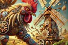 DALL·E-2025-06-30-20.19.14-Extreme-close-up-photorealistic-surreal-scene-inspired-by-Milic-of-Macva-and-Hieronymus-Bosch.-A-giant-majestic-rooster-with-embroidered-feathers-an