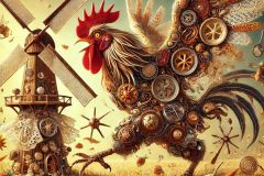 DALL·E-2025-06-30-20.19.18-Extreme-close-up-photorealistic-surreal-scene-inspired-by-Milic-of-Macva-and-Hieronymus-Bosch.-A-giant-majestic-rooster-with-embroidered-feathers-an