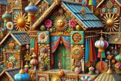 DALL·E-2025-06-30-20.20.12-Ultra-close-up-photorealistic-surreal-village-shrine-scene-inspired-by-Milic-of-Macva-and-Hieronymus-Bosch-filled-with-vibrant-colors-and-joyful-fol