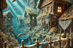 DALL·E-2025-06-30-20.20.33-Extreme-close-up-photorealistic-surreal-underwater-village-scene-inspired-by-Milic-of-Macva.-A-folkloric-Balkan-village-rests-quietly-on-the-ocean-fl