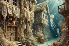 DALL·E-2025-06-30-20.20.38-Extreme-close-up-photorealistic-surreal-underwater-village-scene-inspired-by-Milic-of-Macva.-The-village-lies-on-the-ocean-floor-with-wooden-houses-