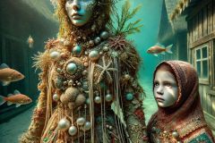 DALL·E-2025-06-30-20.20.51-Extreme-close-up-photorealistic-surreal-underwater-village-scene-inspired-by-Milic-of-Macva.-A-folkloric-underwater-being-with-gills-and-richly-detai