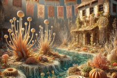 DALL·E-2025-06-30-20.21.02-Extreme-close-up-photorealistic-surreal-scene-inspired-by-Milic-of-Macva.-A-fantastical-underwater-garden-grows-in-the-courtyard-of-a-sunken-village-