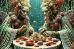 DALL·E-2025-06-30-20.21.20-Extreme-close-up-photorealistic-surreal-underwater-scene-inspired-by-Milic-of-Macva.-Two-beautiful-folkloric-underwater-beings-with-gills-and-flowing