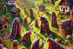 DALL·E-2025-06-30-20.22.29-Extreme-close-up-photorealistic-surreal-rural-village-scene-inspired-by-Milic-of-Macva.-In-a-vibrant-summer-meadow-next-to-a-small-Balkan-village-ma