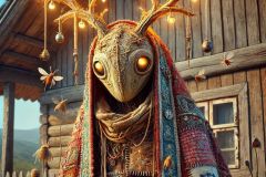 DALL·E-2025-06-30-20.22.39-Extreme-close-up-photorealistic-surreal-rural-being-in-a-Balkan-village-setting-inspired-by-Milic-of-Macva.-The-creature-has-a-peaceful-intelligent