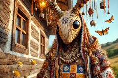 DALL·E-2025-06-30-20.22.41-Extreme-close-up-photorealistic-surreal-rural-being-in-a-Balkan-village-setting-inspired-by-Milic-of-Macva.-The-creature-has-a-peaceful-intelligent