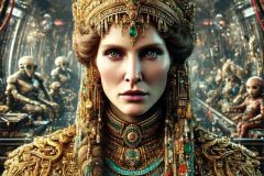 DALL·E-2025-09-19-22.40.27-An-ultra-hyperrealistic-vertical-close-up-portrait-of-an-ancient-Balkan-warrior-queen-inside-a-bustling-spaceship.-She-is-shown-from-head-to-waist-we