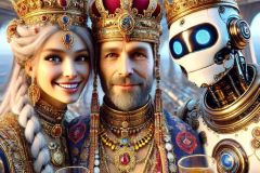 DALL·E-2025-09-19-22.41.33-An-ultra-hyperrealistic-vertical-close-up-selfie-style-portrait-of-an-ancient-Balkan-warrior-queen-a-king-and-a-humanoid-robot-inside-a-futuristic-s