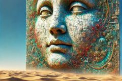 DALL·E-2025-09-19-22.42.02-A-surreal-ultra-hyperrealistic-vertical-scene-of-a-giant-female-face-emerging-from-the-desert-sands-on-a-bright-summer-day.-The-enormous-face-is-seren