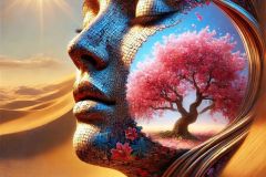 DALL·E-2025-09-19-22.42.11-A-surreal-ultra-hyperrealistic-vertical-scene-of-a-giant-female-mosaic-face-in-the-desert-bending-and-folding-like-a-leaf-in-the-wind.-As-the-face-fo