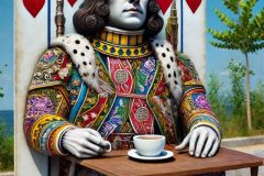 DALL·E-2025-09-19-22.42.55-An-ultra-hyperrealistic-vertical-portrait-of-a-playing-card-soldier-inspired-by-Alice-in-Wonderland-and-Mary-Ooms-style-sitting-at-a-small-table-on-a