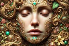 DALL·E-2025-09-19-22.43.30-An-ultra-hyperrealistic-vertical-surreal-close-up-portrait-of-a-woman-in-ornate-Mary-Ooms–inspired-style.-Her-lifelike-human-face-is-serene-and-expres