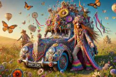 DALL·E-2025-09-19-22.44.57-An-ultra-hyperrealistic-surreal-fantasy-scene-in-ornate-Mary-Ooms–inspired-style-set-on-a-bright-summer-day.-A-fantastical-car-covered-in-colorful-mo