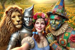 DALL·E-2025-09-19-22.45.19-An-ultra-hyperrealistic-horizontal-selfie-style-fantasy-portrait-inspired-by-the-Wizard-of-Oz-reimagined-in-ornate-Mary-Ooms–style.-Four-figures-lean