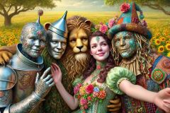 DALL·E-2025-09-19-22.45.21-An-ultra-hyperrealistic-horizontal-selfie-style-fantasy-portrait-inspired-by-the-Wizard-of-Oz-reimagined-in-ornate-Mary-Ooms–style.-Four-figures-lean