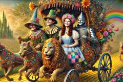 DALL·E-2025-09-19-22.45.26-An-ultra-hyperrealistic-horizontal-close-up-fantasy-scene-inspired-by-the-Wizard-of-Oz-reimagined-in-ornate-Mary-Ooms–style.-Four-figures-ride-togeth