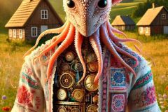 DALL·E-2025-06-30-20.23.01-Extreme-close-up-full-body-view-of-a-surreal-hybrid-being-in-a-magical-rural-landscape-inspired-by-Milic-of-Macva.-The-being-is-composed-of-two-halv