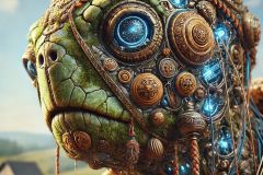 DALL·E-2025-06-30-20.23.32-Extreme-close-up-photorealistic-surreal-being-inspired-by-Milic-of-Macva.-The-creature-is-a-fusion-of-turtle-and-robot-—-a-strange-unique-figure-wit