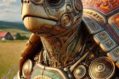 DALL·E-2025-06-30-20.23.39-Extreme-close-up-photorealistic-full-body-image-of-a-surreal-hybrid-turtle-robot-being-in-daylight-inspired-by-Milic-of-Macva.-The-creature-has-a-go