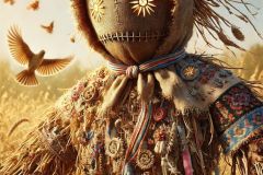 DALL·E-2025-06-30-20.24.16-Extreme-close-up-full-body-photorealistic-surreal-scene-inspired-by-Milic-of-Macva.-A-folkloric-scarecrow-like-being-made-of-straw-cloth-and-wood-c