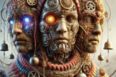 DALL·E-2025-06-30-20.24.53-Extreme-close-up-photorealistic-surreal-portrait-of-a-fused-being-made-of-three-distinct-entities-including-robotic-and-folkloric-components-inspir