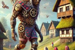 DALL·E-2025-06-30-20.24.59-Photorealistic-surreal-scene-inspired-by-Milic-of-Macva.-A-strange-majestic-hybrid-being-—-composed-of-three-merged-forms-human-robot-and-animal-