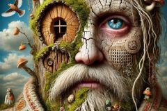 DALL·E-2025-06-30-20.25.23-Extreme-close-up-photorealistic-surreal-image-inspired-by-Milic-of-Macva.-A-mysterious-being-with-a-human-face-partially-merged-into-a-tree-trunk-wi