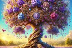DALL·E-2025-09-19-22.57.28-An-ultra-hyperrealistic-vertical-fantasy-scene-of-a-magical-lavender-tree-in-ornate-Mary-Ooms–inspired-style-set-on-a-bright-summer-day.-The-trees-c
