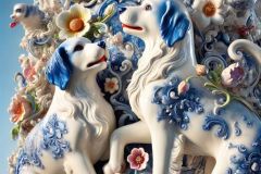 DALL·E-2025-09-19-23.47.22-An-ultra-hyperrealistic-vertical-close-up-of-a-porcelain-sculpture-of-two-dogs-playing-together-in-ornate-Mary-Ooms–inspired-style.-The-sculpture-is-