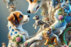 DALL·E-2025-09-19-23.47.28-An-ultra-hyperrealistic-vertical-close-up-of-a-porcelain-sculpture-of-two-dogs-playing-together-in-ornate-Mary-Ooms–inspired-style.-The-sculpture-is-